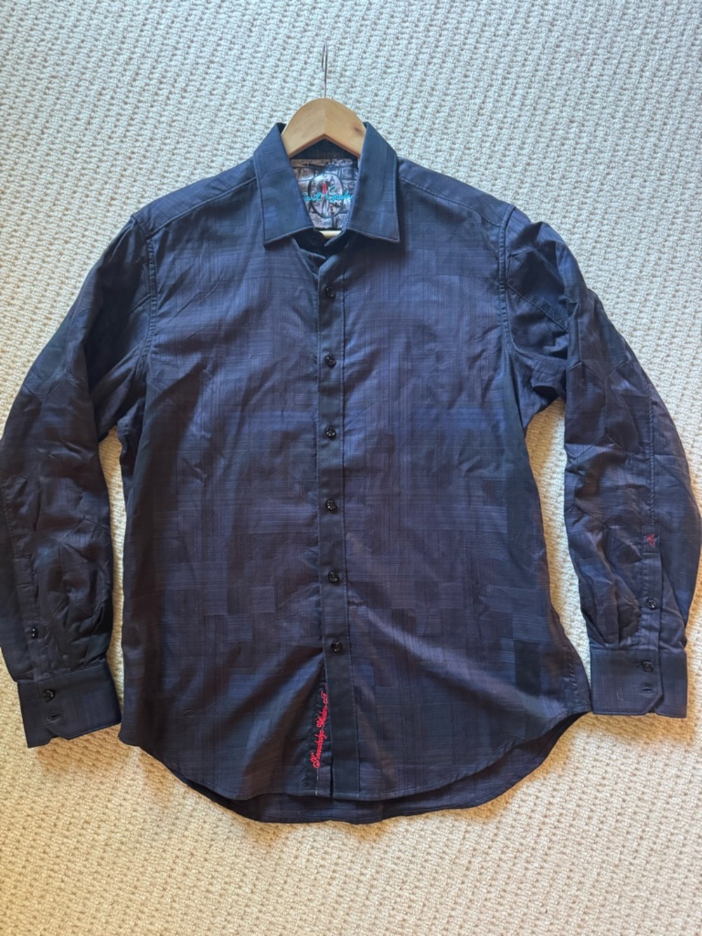 Robert Graham Navy Blue Patterned Long-Sleeve Dress Shirt